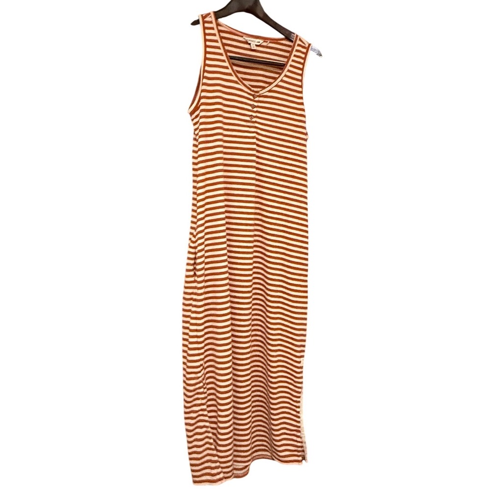 Toad&Co Rust Orange Striped Henley Sleeveless Maxi Dress with Pockets Medium